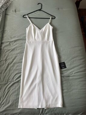 White V-Neck Spaghetti Strap Midi Dress